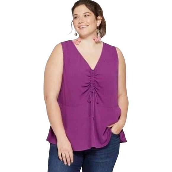 Ava & Viv Womens Tank Top Size X Sweet Plum Purple Sleeveless Ruched Drawstring - Picture 1 of 6